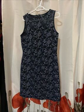 Ralph Lauren Navy and Silver Floral Lace Dress